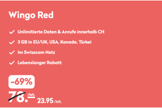 Wingo Red: CH unlimitiert + 3 GB
